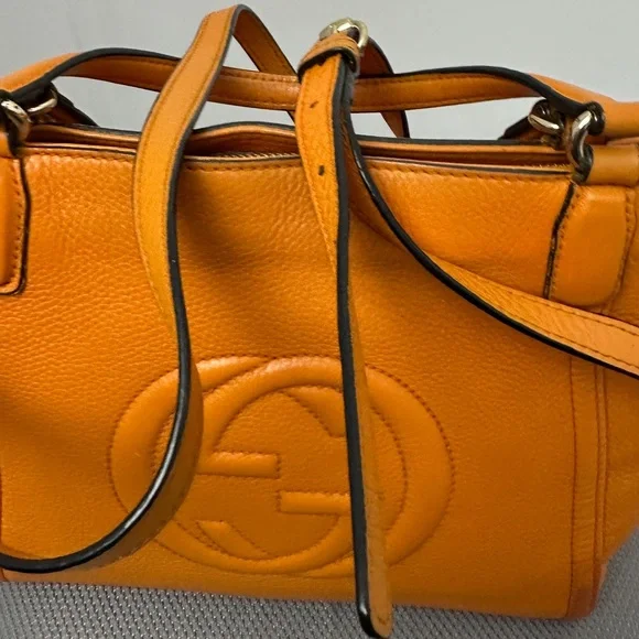 Authentic GUCCI Pebbled Calfskin Small Soho Top Handle Bag Curcuma- preowned - Picture 2 of 16